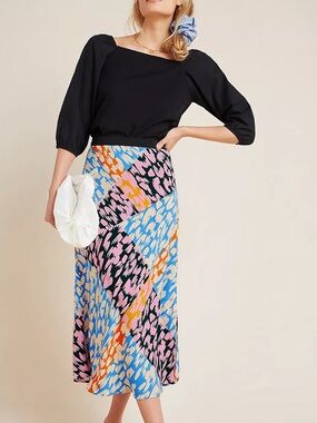 Anthropologie Corey Lynn Calter Bias Midi Skirt sz XS abstracg colorful dopamine